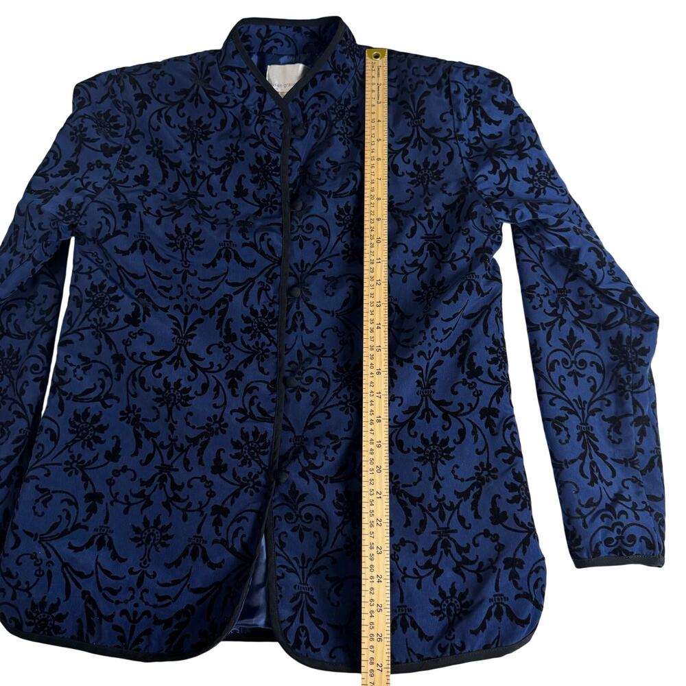 Susan Graver Blue Flocked Jacket Mandarin Collar Snap Front whimsygoth Womens M - Picture 6 of 8